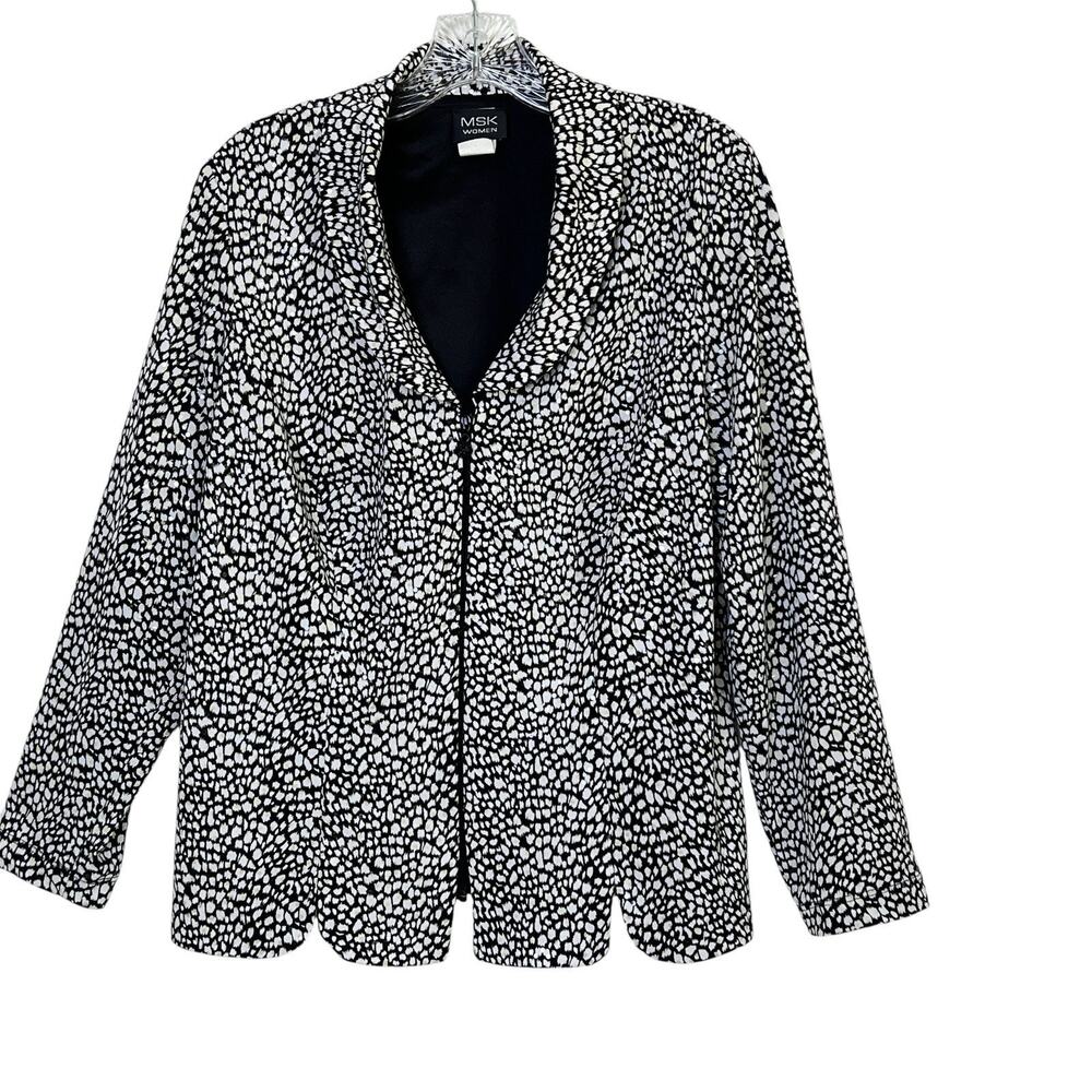MSK Women Jacket 1X Sequin Dots Black White Animal Print Full Zip Sparkle USA
